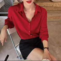 Chemise de Bureau à Manches Longues en Satin Lisse de Haute Qualité pour Femme