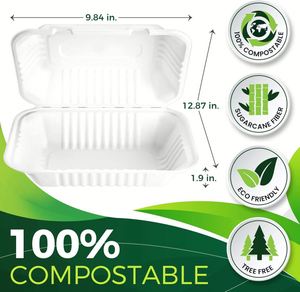 Boîte d'emballage alimentaire minimaliste jetable de 9 pouces en bagasse écologique pour viande avec estampage, idéale pour les boissons - Product Image 2