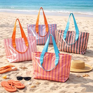 Sac fourre-tout imperméable à rayures audacieuses pour femme, grand sac à bandoulière brillant en PVC, idéal pour l'été, la plage, la piscine, les vacances, les voyages, facile à nettoyer - Product Image 2