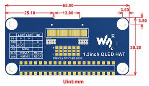 Дисплей Waveshare OLED 1,3 дюйма (HAT) для Raspberry <span class=keywords><strong>Pi</strong></span>, 128x64 пикселей, со встроенным контроллером, интерфейс SPI/I2C - Product Image 6