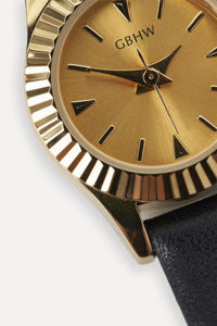 Montre-bracelet GBHW petite, or et noir, montre à quartz de luxe, élégante montre analogique pour femmes, design minimaliste avec bracelet en cuir - Product Image 4