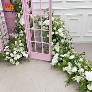 Decoración de Escenario de Boda Elegante, Camino de Flores de Seda Artificial Verde/Blanco con Diseño Asimétrico Roto para Mesa de Pasillo - Product Image 2