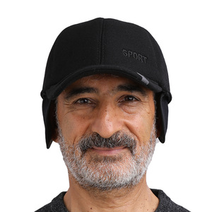 Casquette plate en laine d'hiver pour hommes, chapeau de baseball chaud couvrant les oreilles, noir, gris, 56-58CM, style sport décontracté, chapeau d'hiver - Product Image 5