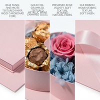 Boîte cadeau de luxe rose sur mesure avec fermeture magnétique, pliable, rigide, avec insert en forme de cœur