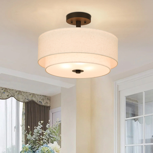 Lámpara de Techo Semi Empotrada para Dormitorio, Pantalla de Tela Tipo Tambor, Lámpara de Techo Suspendida para Sala de Estar y <span class=keywords><strong>Cocina</strong></span> - Product Image 2