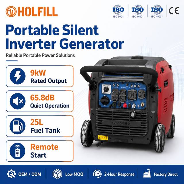 Factory Direct Silent Inverter Generator 9kW 65.8dB Quiet Operation Dual Voltage 120V 240V for Construction Jobsite Use