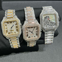 Montre de luxe pour homme, entièrement sertie de diamants, avec boîtier carré en cristal de saphir VVS, mouvement mécanique, en acier inoxydable, personnalisée et entièrement incrustée de pierres.