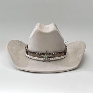 Chapeau <span class=keywords><strong>de</strong></span> cowboy en daim européen et américain à large bord incurvé avec décoration étoile pour les concerts <span class=keywords><strong>de</strong></span> musique country et les tenues décontractées - Product Image 2