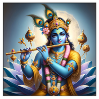 Peinture sur toile, décoration murale indienne, murale religieuse de Krishna avec cadre, décoration moderne pour la maison