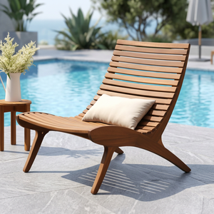 Chaise de relaxation d'extérieur en teck massif, 1 place, avec lattes, sans accoudoirs, pour patio - Product Image 2