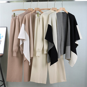 QDZ CH Dames Casual Tweedelig Gebreid <span class=keywords><strong>Lounge</strong></span> Sweater Set Effen Patroon Gewassen Techniek Formele Stijl voor Herfstseizoen - Product Image 2