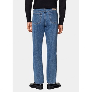 Jeans Azules Lavados Personalizados para Hombre, 100% Algodón, Pantalones Vaqueros Clásicos Vintage de Corte Recto y Ajustado - Product Image 4