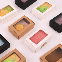 Boîtes à savon pour savon fait maison 3,78 x 2,76 x 1,25 pouces avec fenêtre, 3 couleurs, boîtes d'emballage en kraft pour savons, fournitures pour savons de mariage