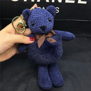 Pendentif porte-clés <span class=keywords><strong>ours</strong></span> en peluche doux avec pompons et nœud, breloque pour sac, pour femme - Product Image 2