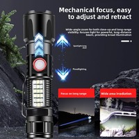 USB wiederaufladbare kleine Taschenlampe aus Aluminiumlegierung, tragbar, ultrahell, große Reichweite, starkes Licht, rote blaue LED, Notfallarbeitsleuchte