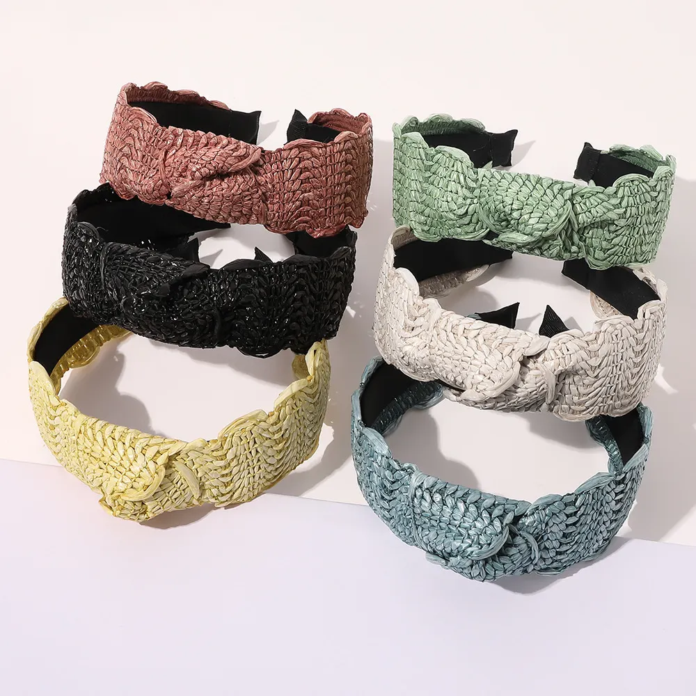 Raffia woven and knotted lace wide-brimmed hair hoop Korean girls fashion versatile hair accessories womens daily headbands