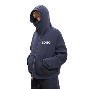 Fermeture éclair personnalisée de 500 g/m² pour sweats à capuche surdimensionnés en polyester/coton pour hommes, style streetwear d'automne - Product Image 2