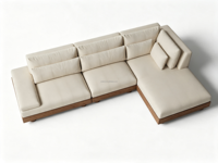 Canapé d'angle FERLY à profil bas en lin texturé avec coussins en duvet, confortable pour le salon