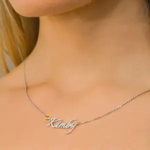 Women Name Plate Necklace Custom Jewelry Letter Pendant S925 10K 14K 18K Solid Gold VVS Moissanite Diamond Initial Necklace