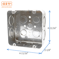 Boîte de commutation électrique carrée à 2 postes de 4-11/16 pouces avec couvercle métallique IP66, profondeur 2-1/8 pouces, en acier galvanisé
