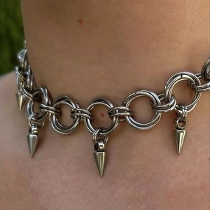 Collier en acier titane avec pendentif en forme de pointe, style steampunk, bijoux de mode unisexe - Product Image 4