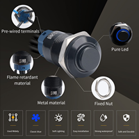 Interrupteur à bouton-poussoir momentané en métal de 12 mm, coque noire, étanche IP65, 1NO 1 Normalement, à verrouillage automatique avec LED