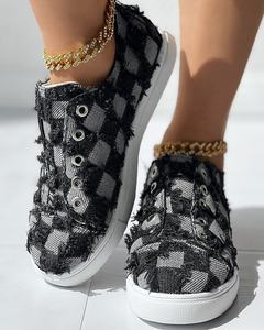 2024 en Stock personalidad moda lona Vamp tacón plano señoras <span class=keywords><strong>zapatillas</strong></span> patrón de <span class=keywords><strong>rejilla</strong></span> zapatos casuales para mujeres - Product Image 3