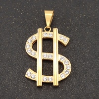 Pendentif en acier inoxydable plaqué or 18 carats, motif dollar classique avec zircons, style streetwear hip-hop
