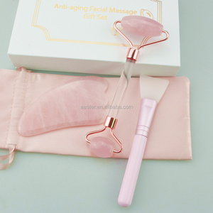 Jadeite green stone anti-aging face massager pink tool set - Product Image 2