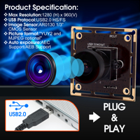 ELP 1.3mp 960P HD USB kamera modülü düşük aydınlatma geniş açı balıkgözü kamera ücretsiz sürücü ahududu pi Lightburn kamera