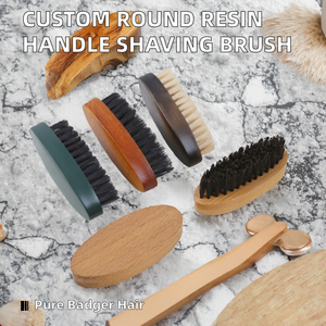Brosse à raser en gros personnalisée avec anneau rond, manche en résine et bambou, poils de cheval et de sanglier pour hommes - Product Image 2