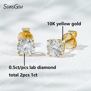 Pendientes Clásicos de Diamantes de Laboratorio para Mujer Starsgem, 0.5ct Cada Uno, Certificados por IGI, Joyería de Oro Amarillo de 10K para Aniversario - Product Image 2