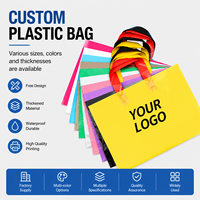 Sac en plastique transparent pour emporter, avec poignée solide, imprimé avec un logo personnalisé, rose et blanc, pour les courses