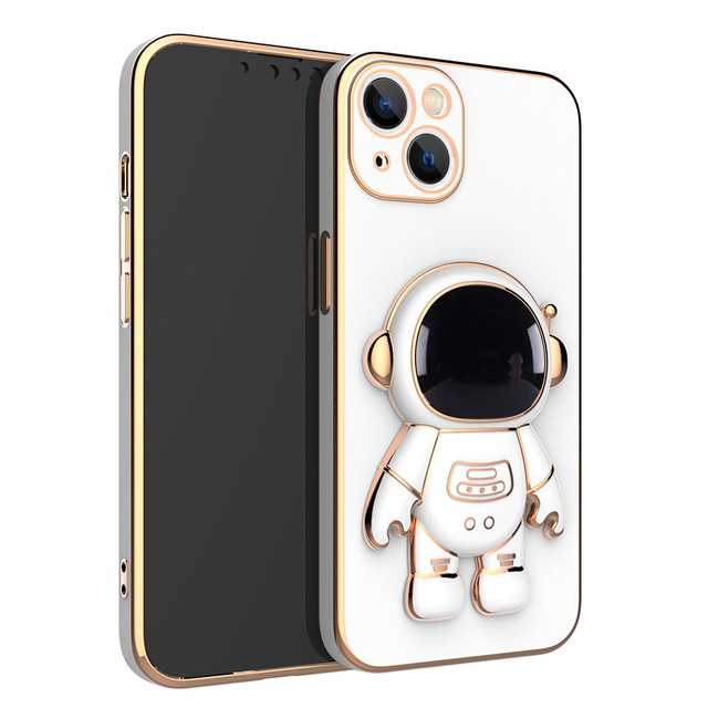 Luxury Astronaut Kickstand Holder for iPhone 15/14/13/12 Pro Max Plus TPU Soft Case with Electroplate Bracket Phone Cover