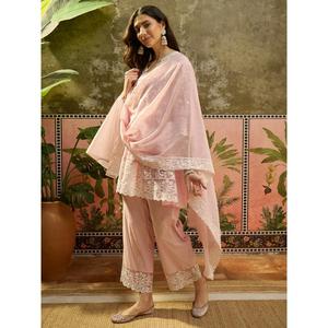 Pantalons palazzo et dupatta en coton pur brodé rose pour femmes, de qualité supérieure, vêtements ethniques confortables pour tous les jours, disponibles à bon prix. - Product Image 3