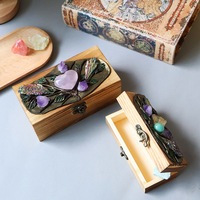 Boîte de rangement en bois décorative en cristal naturel fait main, boîte cadeau, boîte à bijoux, décoration d'intérieur