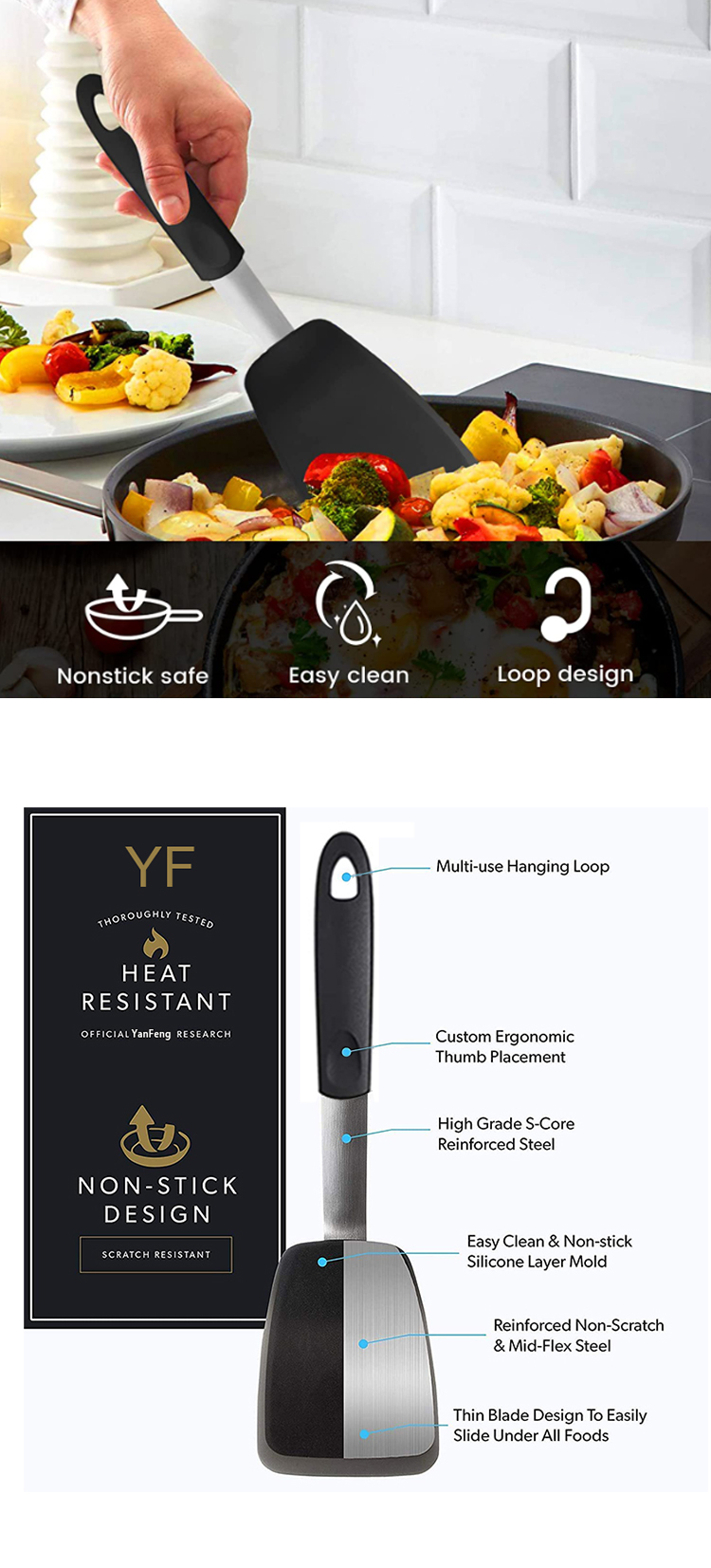 Silicone Turner Spatula Resistant Flexible Rubber Kitchen Cooking Utensil Egg Turner Pancake Flippers Pile Turner