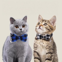 Noeud papillon pour chat et chien avec clochette, réglable, en polyester à carreaux, été et hiver, pour chiens et chats