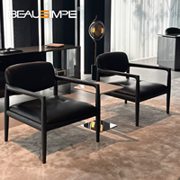Nouvelle conception, haute qualité, luxe moderne, haut de gamme, chaise longue décontractée en cuir avec pieds en acier inoxydable et bois de frêne pour salon extérieur