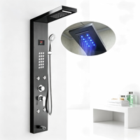 Panneaux de douche cascade muraux en acier inoxydable avec pommeau de douche thermostatique LED noir de luxe