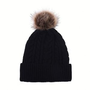 Bonnets en laine tricotée pour homme et <span class=keywords><strong>femme</strong></span>, chauds pour l'hiver, avec <span class=keywords><strong>pompon</strong></span> en fourrure, possibilité d'ajouter un logo personnalisé - Product Image 4