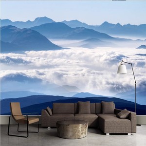 Pics montagneux, nuages et mer, salon, canapé, fond d'écran de chambre à coucher, paysage naturel, décoration murale de bureau - Product Image 1