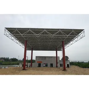 Dossel de estação de gasolina com estrutura de aço com estrutura de espaço de bola de parafuso pré-fabricada com design personalizado de baixo custo