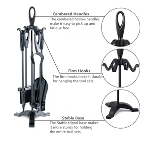 Ensemble d'outils classiques <span class=keywords><strong>pour</strong></span> foyer avec pinces <span class=keywords><strong>à</strong></span> <span class=keywords><strong>bois</strong></span> et support, 27,8 pouces, 5 pièces - Product Image 5
