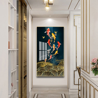 Décoration murale moderne pour la maison, art numérique imprimé en haute définition, peinture sur toile de poissons koï, peinture de luxe pour fond de mur, peinture en cristal de verre en porcelaine