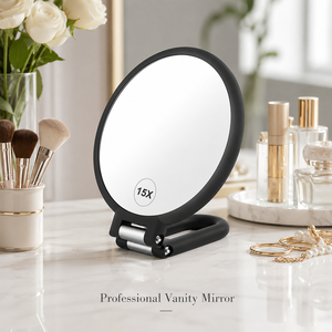 Premium 6 İnç 15X Büyüteçli Ayna Çift Taraflı HD Metal Çerçeveli Taşınabilir Katlanabilir El Tipi Masaüstü Makyaj Aynası - Product Image 5