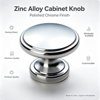 Boutons de meuble en alliage de zinc lisse, en forme de champignon bombé, pour portes d'armoires, commodes, placards et tiroirs de cuisine