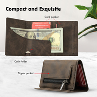 Dompet Kartu Kredit Casekey Vintage Ultrathin Premium PU Leather RFID dengan Penyangga Magnetik dan Kantong untuk Ponsel, Muat 3-4 Kartu