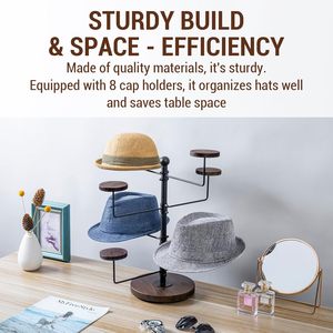 Support de table en métal noir mat industriel avec crochets ronds en <span class=keywords><strong>bois</strong></span> massif brûlé rustique, présentoir de table - Product Image 4