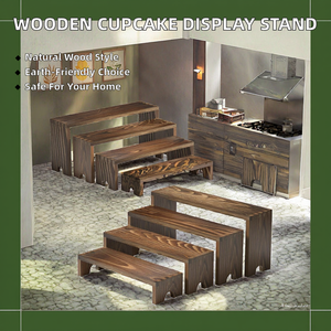 Juego de 4 Soportes de Exhibición de Madera Marrón en Niveles, Apilables, Aptos para Horno, para Cupcakes, Decoración Rústica, No Tóxicos y Ecológicos para Postres - Product Image 2